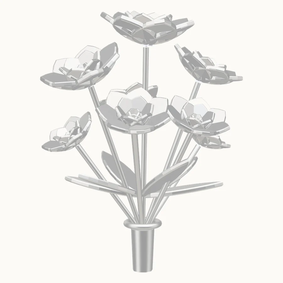 Un ramo de flores de plata, con una piedra en el centro de cada flor